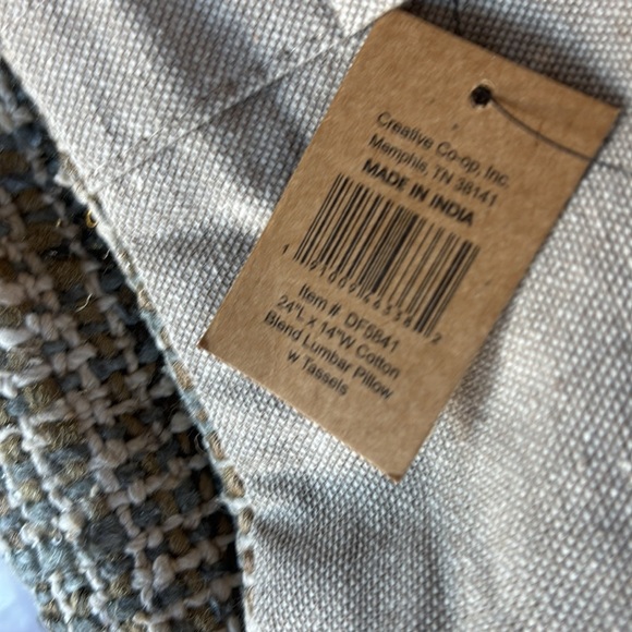 Creative Co-Op Woven Cotton Blend Lumbar Pillow with Tassels and Chambray Back! - Picture 8 of 8
